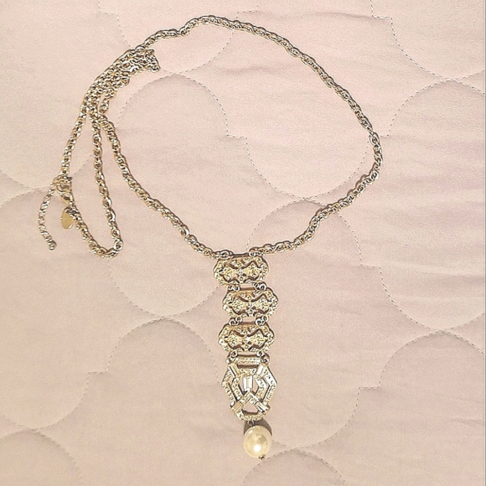 Art Deco Gold-tone Necklace With Pearl